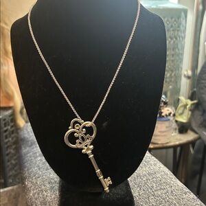 Skeleton Key Charm Antique Silver Pewter necklace 16-18” long
